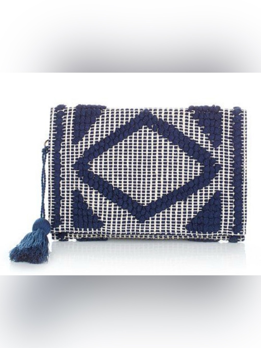 Clever Carriage Company Blue & White Large Woven Clutch